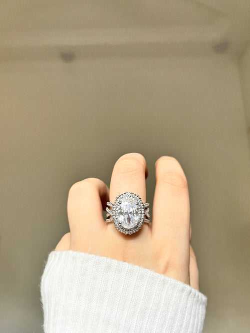 Oval Cut Solitaire Statement Diamanté Ring