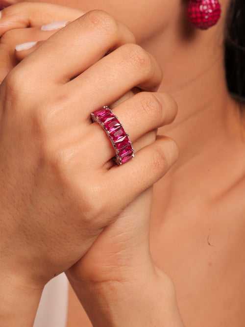 Diamante Pink Emerald Cut Cocktail Ring