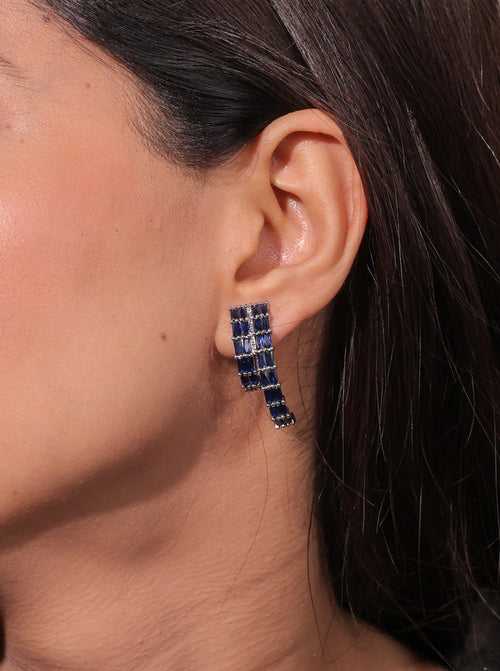 Diamante Sapphire Blue Bedazzled Statement Earrings