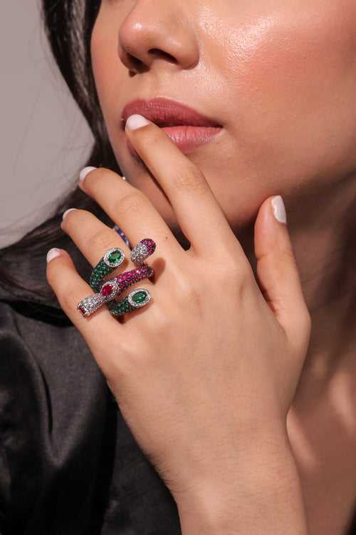 Diamante Green & Pink Serpentine Invisible Setting Ring