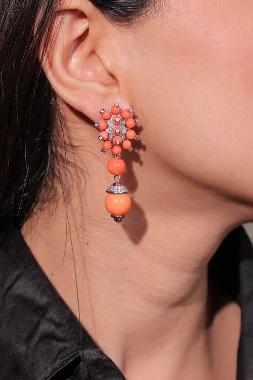 Diamante Pop Orange Bead Drop Earrings