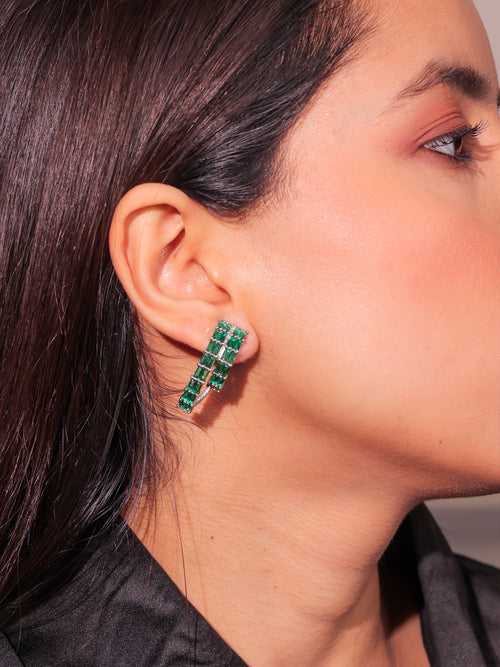 Diamante Emerald Green Bedazzled Statement Earrings