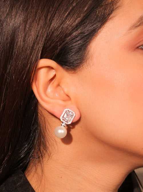 Diamante Crystal White Pearl Baubles Earrings