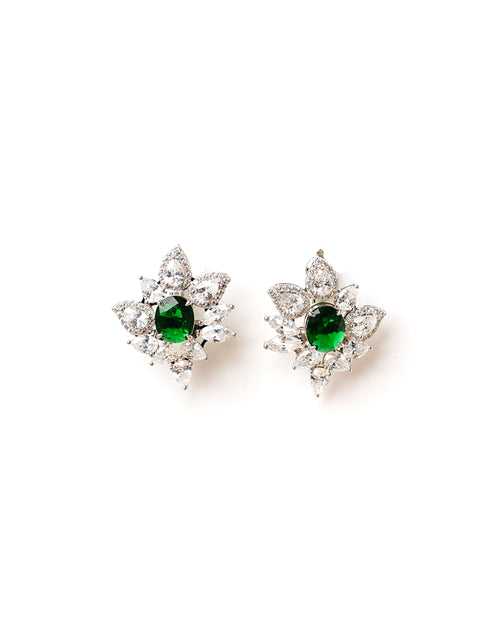 Diamante Petals Emerald Green Earring Studs