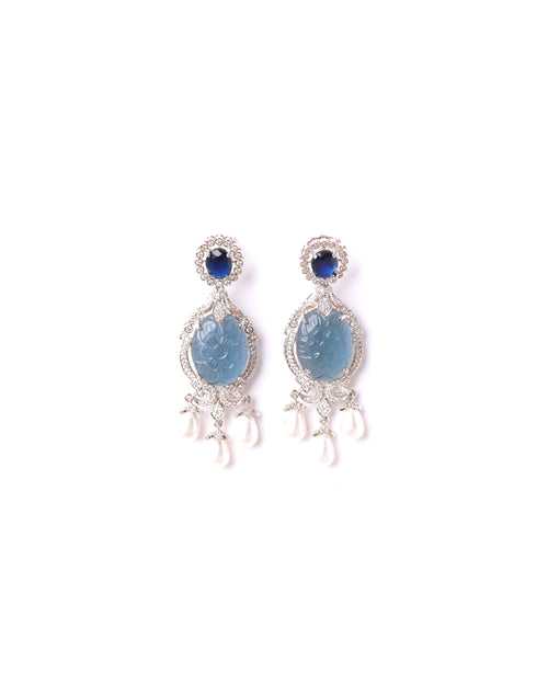 Diamante Pearl Drop Blue Earrings