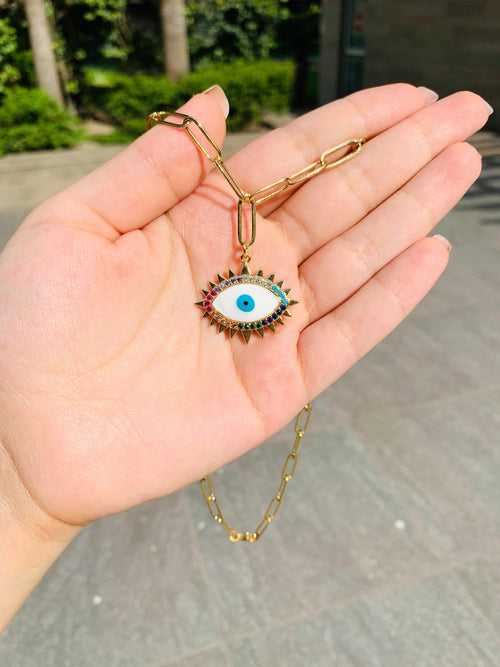 Enamel Evil Eye Link Chain Necklace