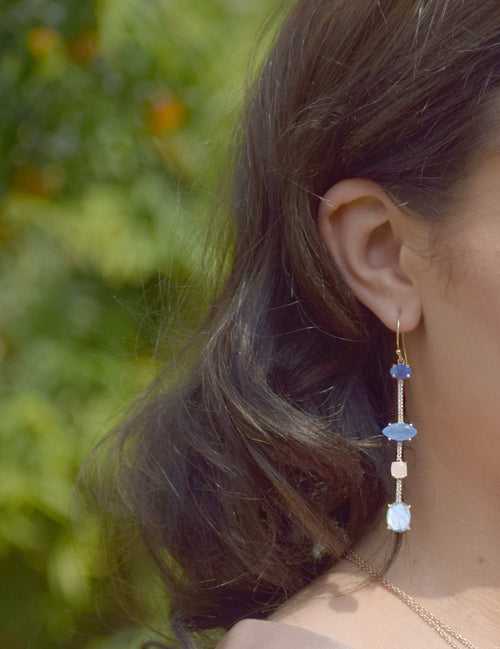 Cerulean 4 Stone Pave Bar Earrings