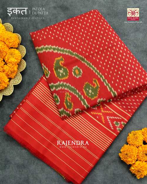 Exclusive Bandhani Design Red Single Ikat Rajkot Patola Dupatta