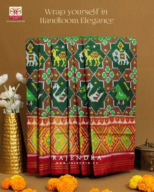 Handwoven Hathi Popat Design Single Ikat Rajkot Patola Saree