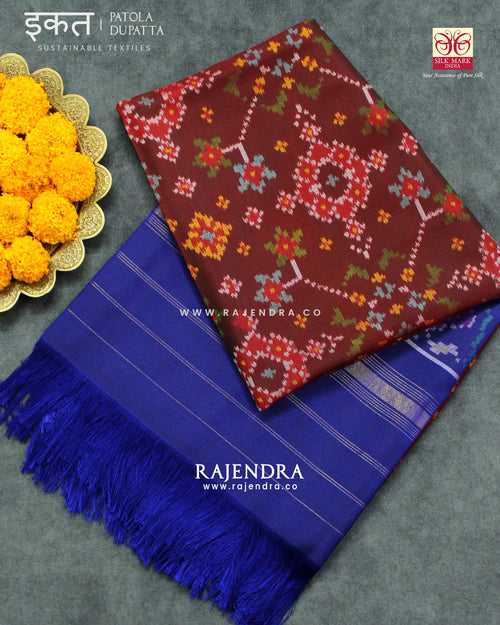 Traditional Navratna Blue and Maroon Semi Double Ikat Rajkot Patola Dupatta