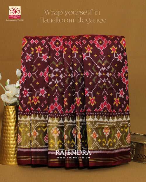 Traditional Navratna Bhat Maroon Single Ikat Rajkot Patola Saree