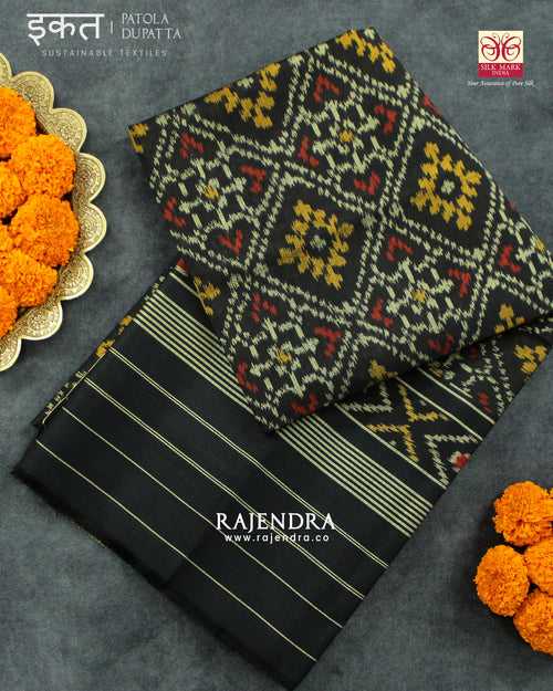 Traditional Panchanda Bhat Black Single Ikat Rajkot Patola Dupatta