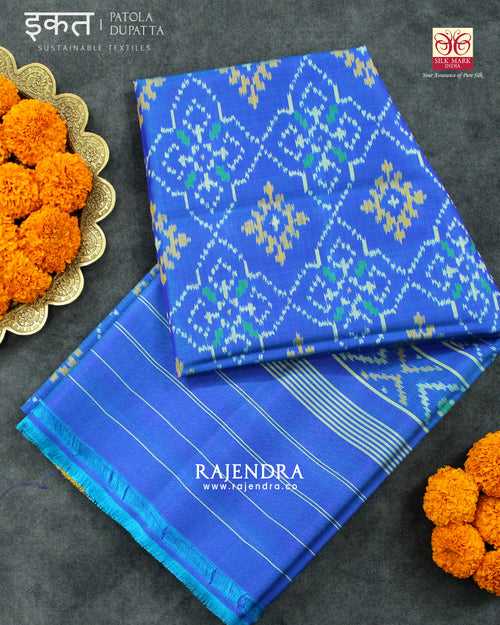 Traditional Chanda Bhat Light Blue Single Ikat Rajkot Patola Dupatta