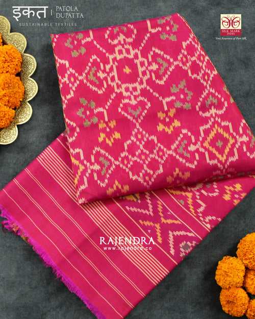 Traditional Manekchowk Navratna Mix Pink Single Ikat Rajkot Patola Dupatta