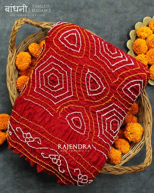 Exclusive Hand Tie-Dye Red Pure Gaji Silk Bandhani Saree