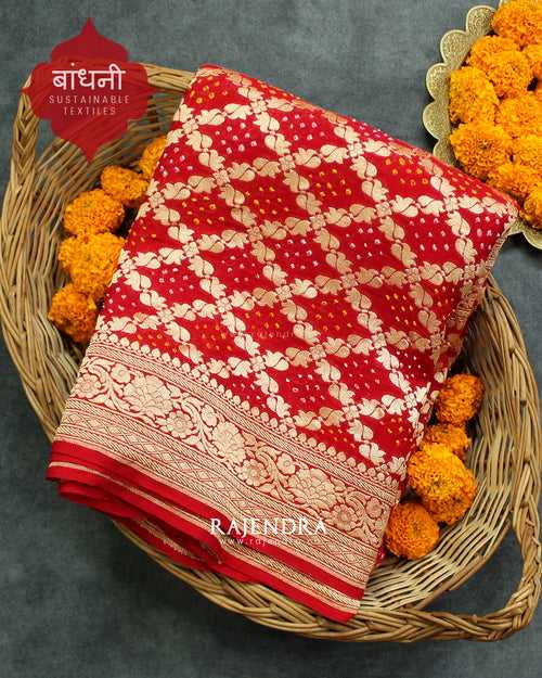 Traditional Khadi Georgette Red Banarasi Bandhani Saree