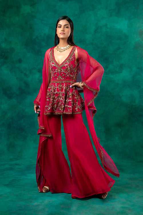 NOMADIC HEAVILY EMBROIDERED FUCHSIA PEPLUM