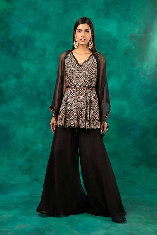 NOMADIC EMBROIDERED BLACK PEPLUM SET