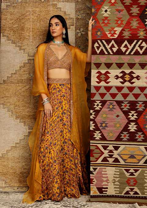 BOHO MUSTURD PRINTED LEHENGA SET