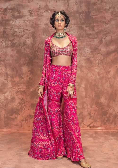 FUCHSIA PRINTED CAPE SET