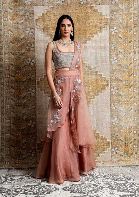 SEASHELL PINK EMBROIDERED SHARARA SAREE