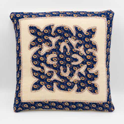 Blue Tilonia Applique Cushion Cover (Size-16"X16")