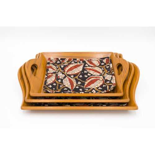 Tan Wooden Tray Set - Set of 3 - Slanted Handles