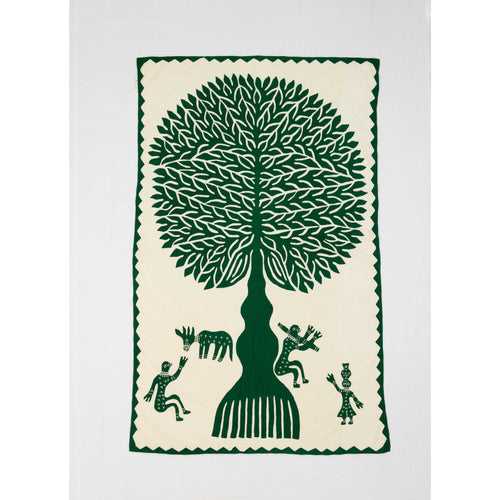 Green Tree of Life Barmer Applique Cotton Wall Hanging (32"x52")