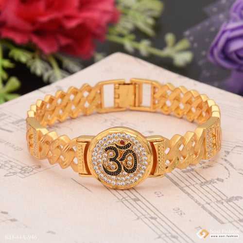 1 Gram Gold Plated Om with Diamond Artisanal Design Kada for Men - Style A946