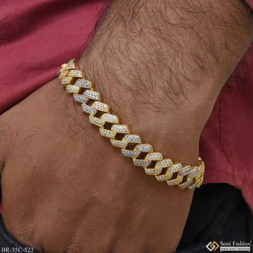 1 Gram Gold Plated with Diamond Glittering Design Bracelet for Men - Style C523