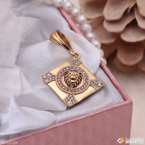 Lion With Diamond Glamorous Design Gold Plated Pendant For Men - Style A320