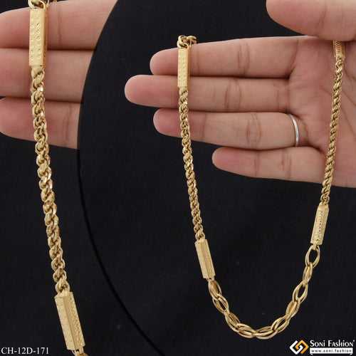 2 In 1 Cool Design Superior Quality Gold Plated Chain for Men - Style D171