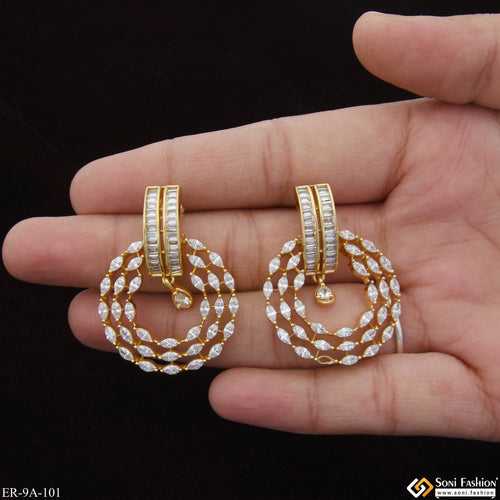 Finely Detailed with Diamond Designer Gold Plated Earrings for Lady - Style A101