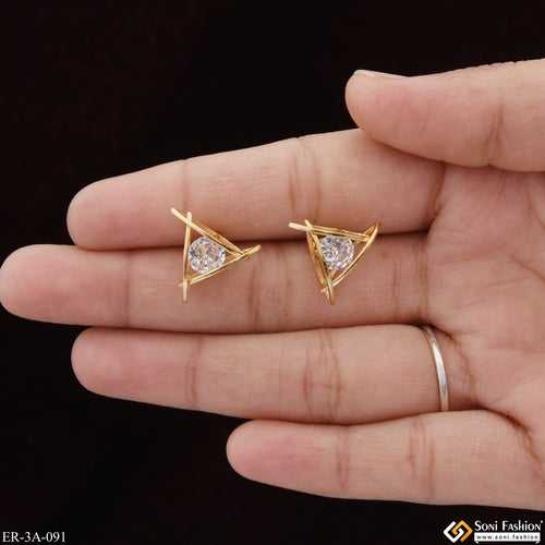Finely Detailed with Diamond Fashionable Gold Plated Earrings for Lady - Style A091