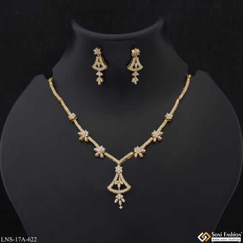 Best Quality with Diamond Designer Gold Plated Necklace Set for Lady - Style A622