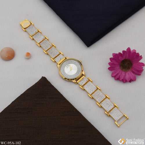 1 Gram Gold Plated with Diamond Excellent Design Watch for Men - Style A102
