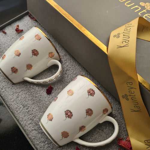 Gift Set – Pichwai Set Of 2 White Coffee Mugs