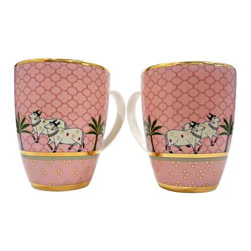 Pichwai Coffee Mug Pink (Set Of 2)