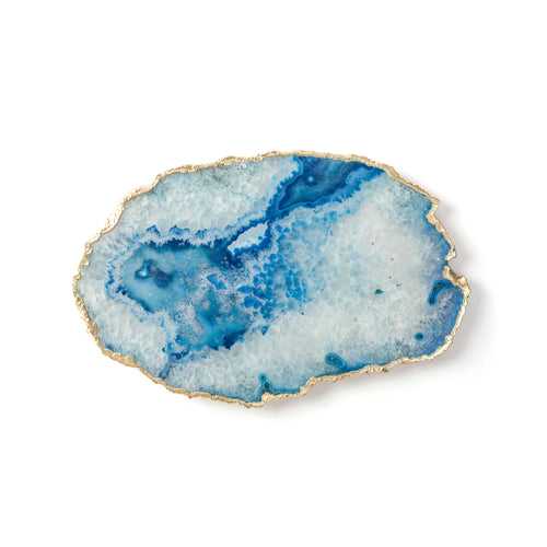 Cheese Board Blue Agate With Gold Trim