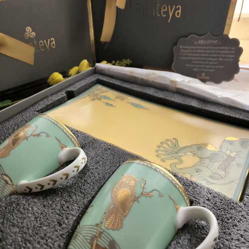 Gift Set – Airavata Cookie Plate And 2 Green Coffee Mug