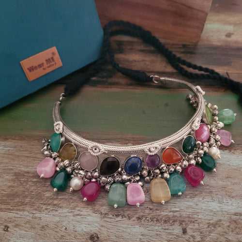 EXCLUSIVE REAL SILVER PLATED AND SEMI PRECIOUS STONES CHOKER