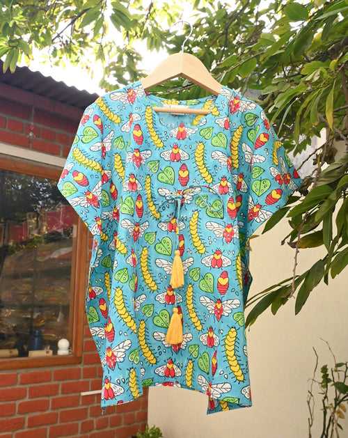 Cat-A-Pillar Hand Block Printed Cotton Dress for girls