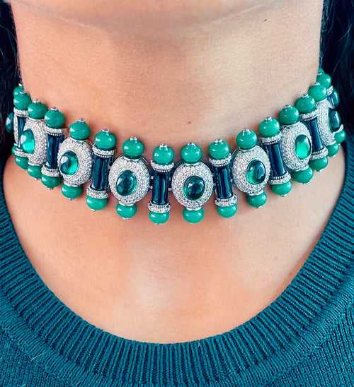 Emerald Diamond Black Enamel Choker