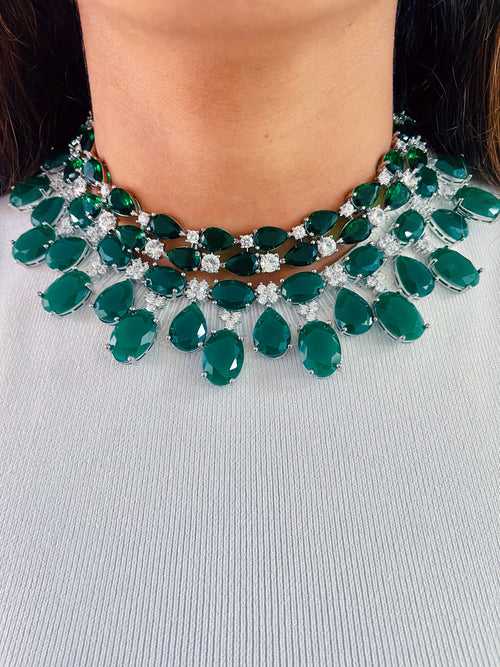 Maharani Beline Emerald Drop & Diamond Set (Necklace & Earrings)