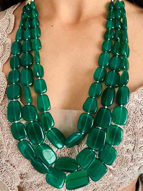 3 Layered Precious Emerald Oynx Necklace