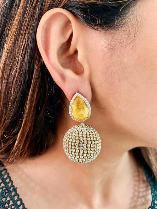 Yellow Crystal Ball Drop Earrings