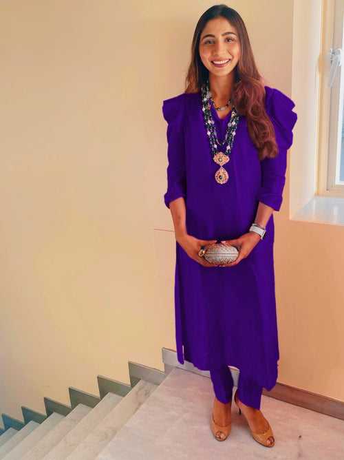 Purple Puff Sleeve Kurta Set