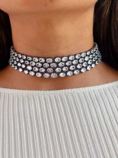 Kate Gunmetal Finish Diamonte Necklace