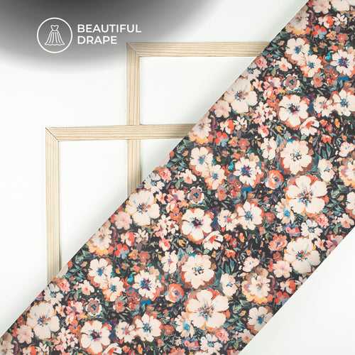 Pastle Pink Floral Digital Print Imported Satin Fabric