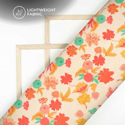 Vintage Floral Digital Print Kota Doria Fabric